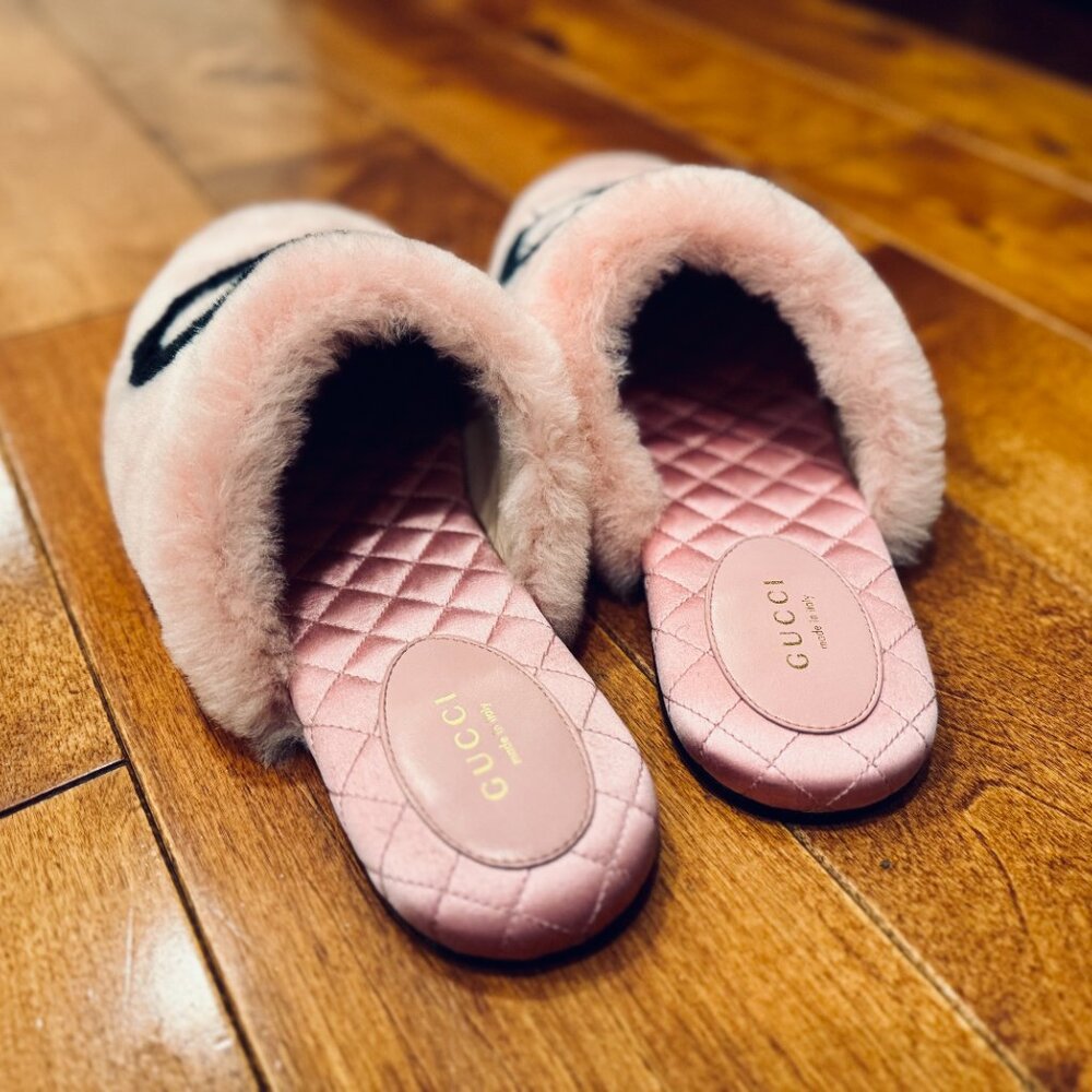 Gucci Interlocking G Faux Fur Slippers in Pink Size 41 US 11 - Picture 6 of 7